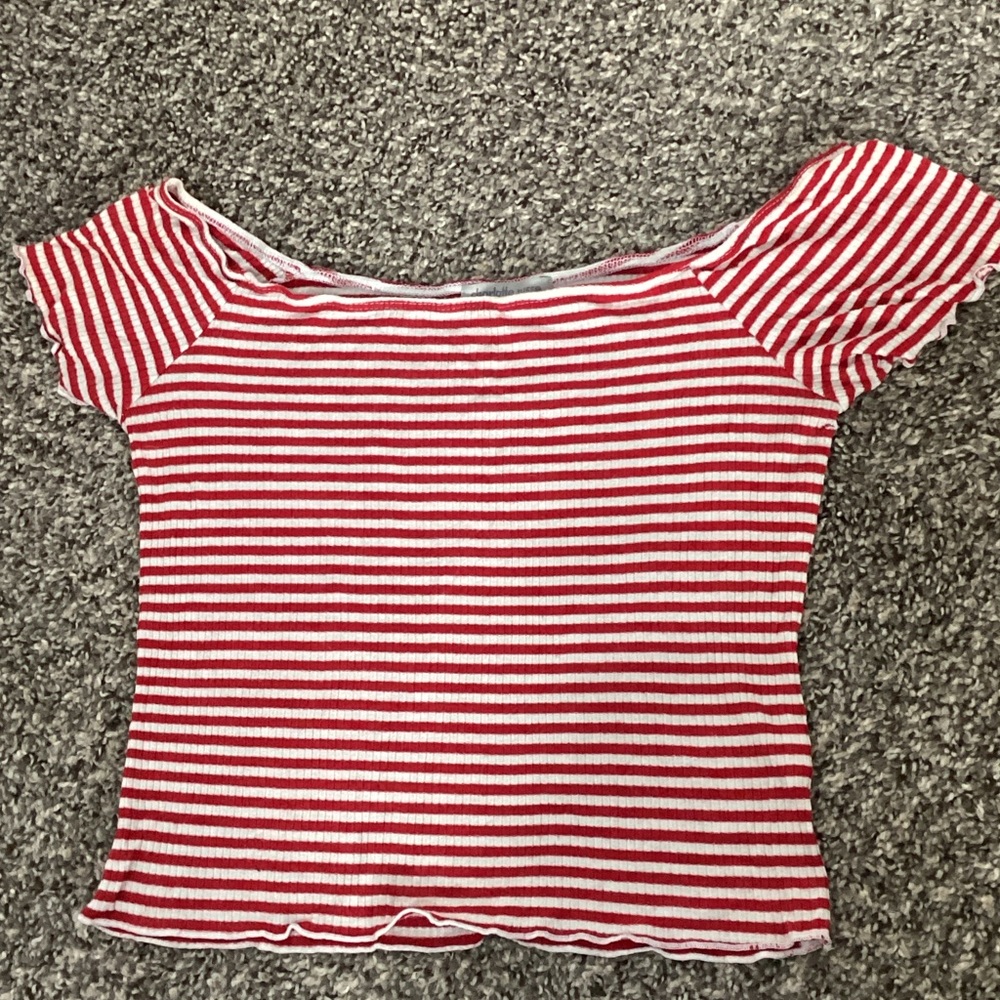Red and White Striped Women's Top